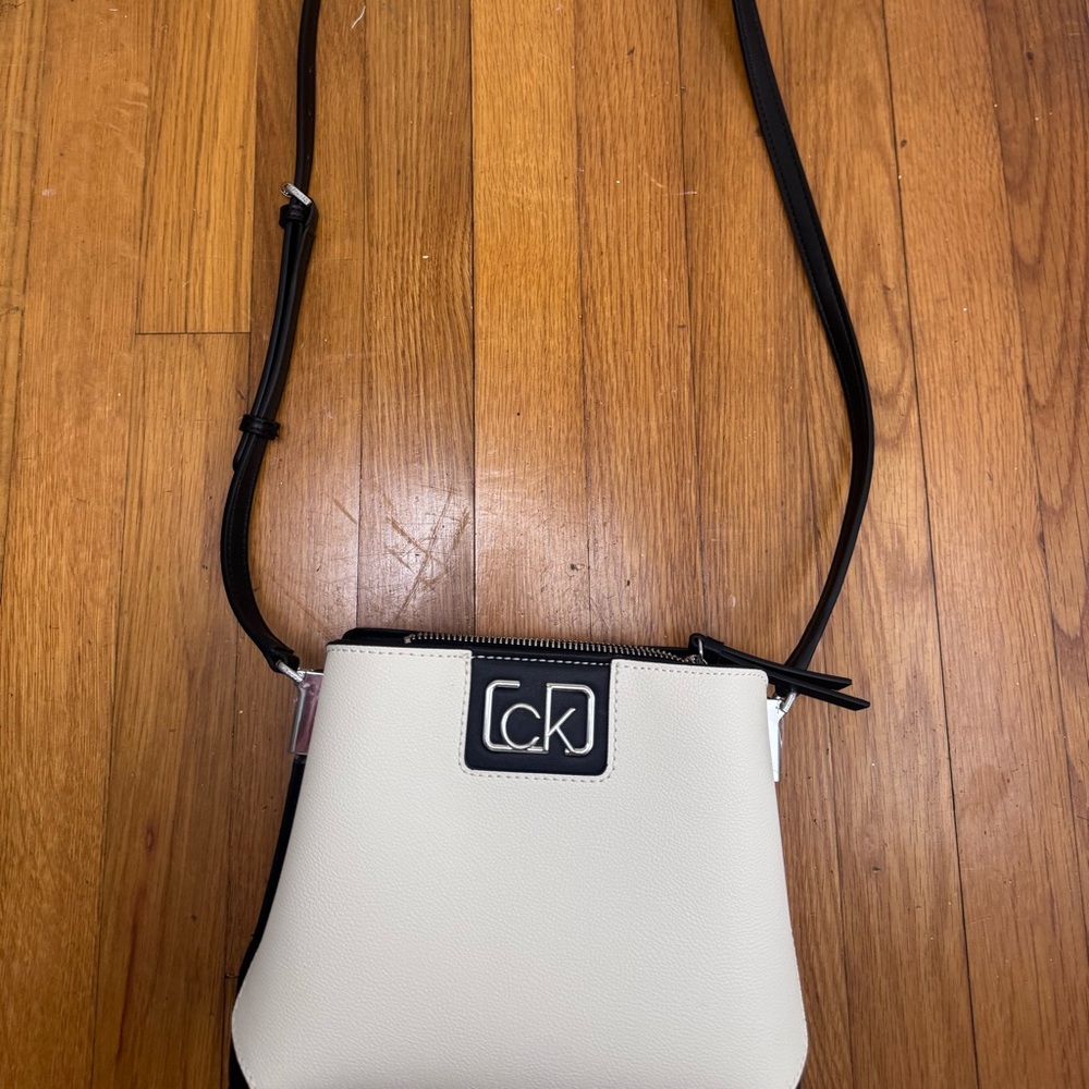 Calvin Klein Millie Small convertible Shoulder Bag/Black and Cream Crossbody Bag